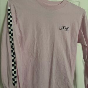 Vans Pink Long Sleeve Tee with Checker Stripe Sleeve